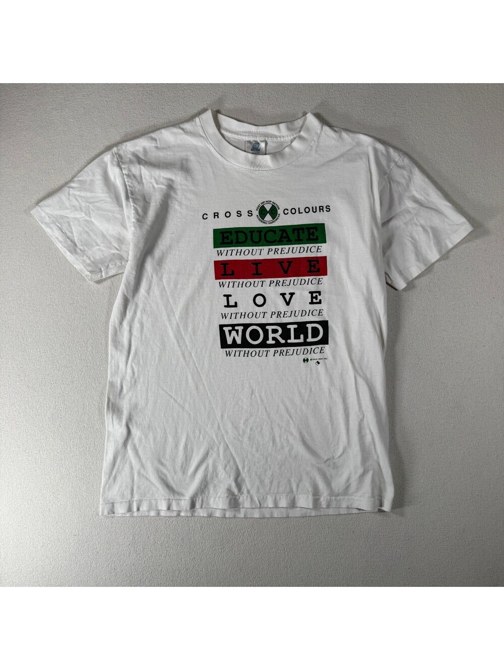 Vintage 90s Cross Colours T-Shirt Educate Live Love World XL